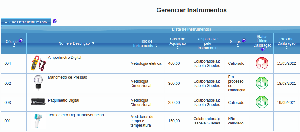 Software de Gestão de Calibração